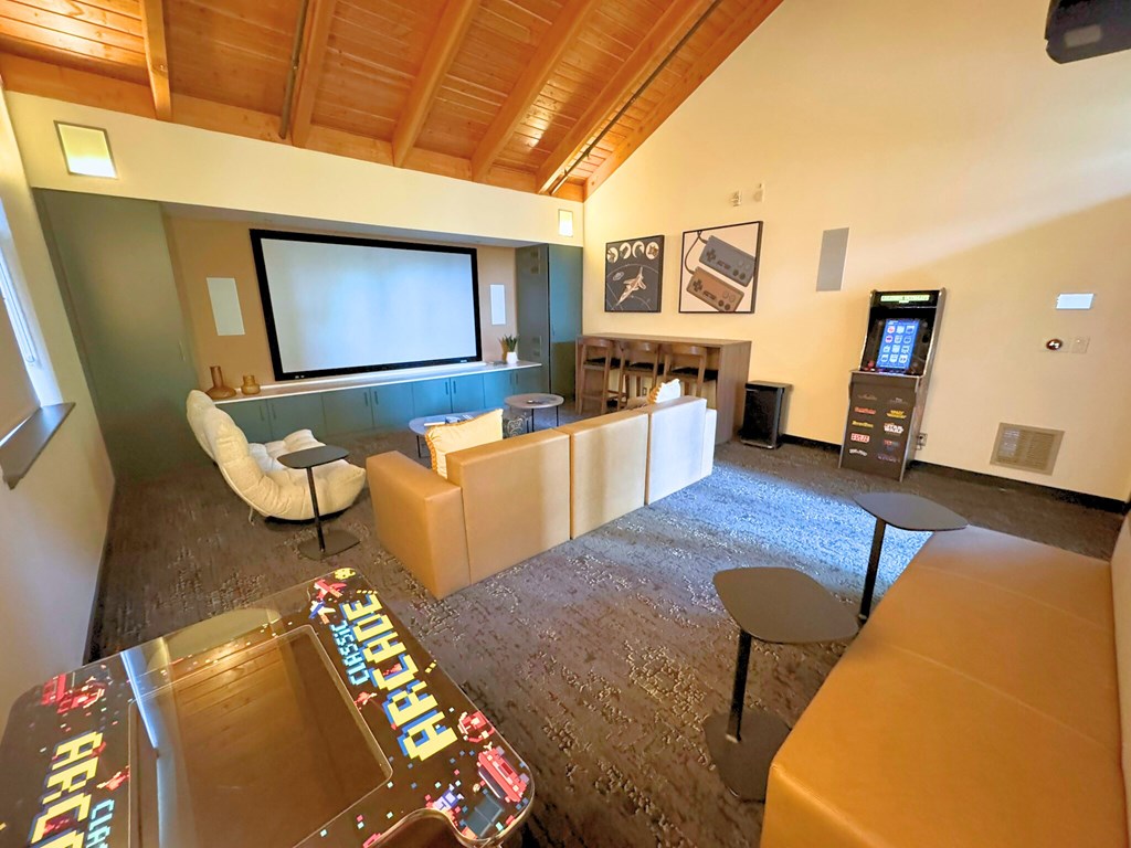 A room with a brown carpet and a wooden ceiling A room with a brown carpet and a wooden ceiling at The Lakes in Bellevue, Washington